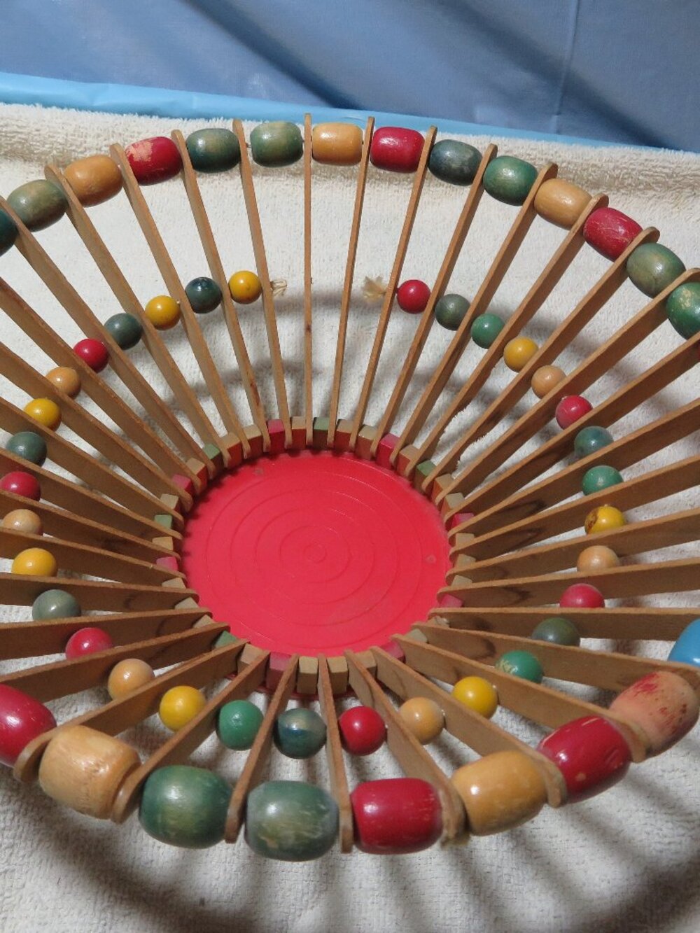 Vintage Beaded Wooden Basket Homestyle Country Craft